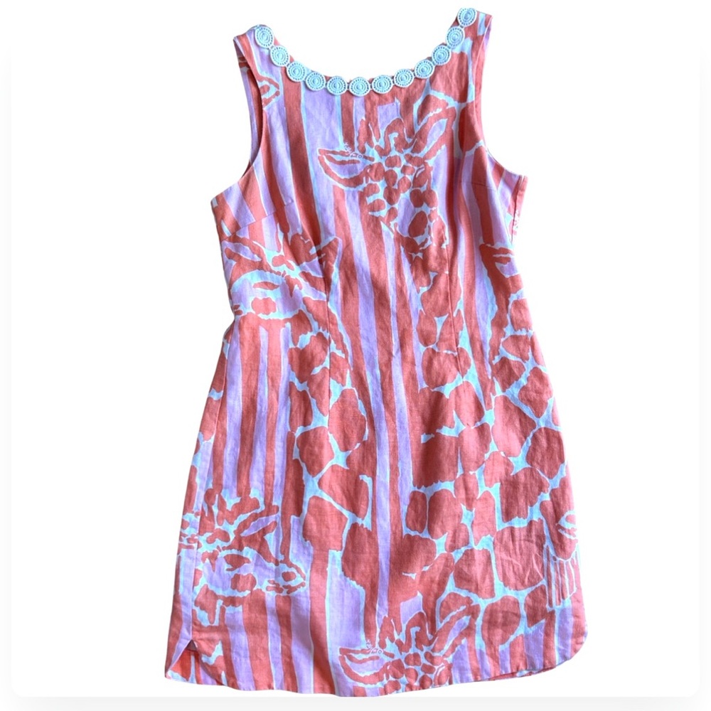 Lilly Pulitzer Target Giraffes Linen Lace Trim Shift Dress 2 RARE